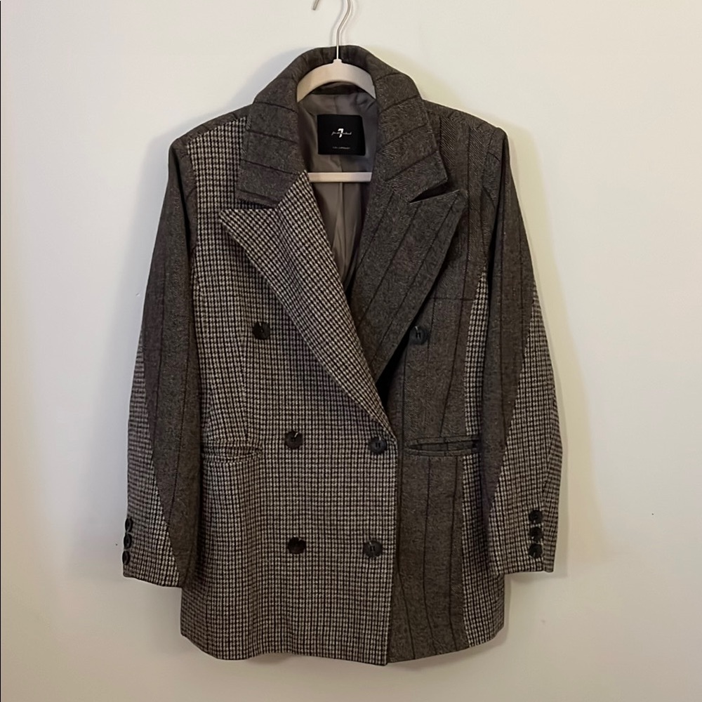 7 For All Mankind Women's Gray Mix Media Blazer Classic Wool Blend